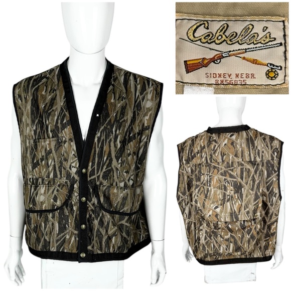 Cabelas Mens XL Vest Brush Camo TM Hunting Snap Front Pockets Vintage Outdoors